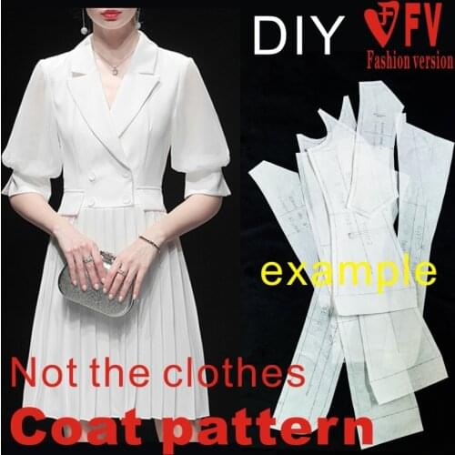 Ladies' Overcoat Pattern Lantern Sleeve Pleated Skirt 1:1 Garment Cutting Design Drawing BFY-291