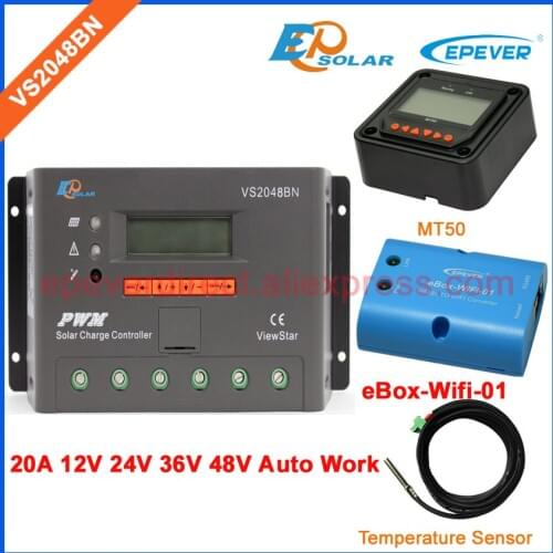 20A 48v voltage auto work PWM EPsolar EPEVER solar portable controller VS2048BN wifi BOX sensor cable and meter MT50