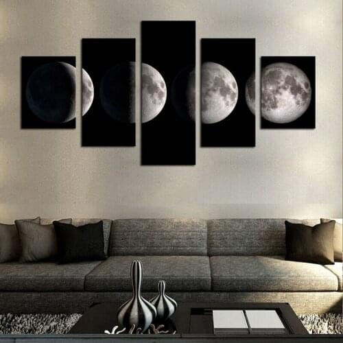 5 Panel Wall Art Moon Picture Night Sea Landscape Painting for Living Room Modern Home Decor Canvas Prints Frame/HX-076