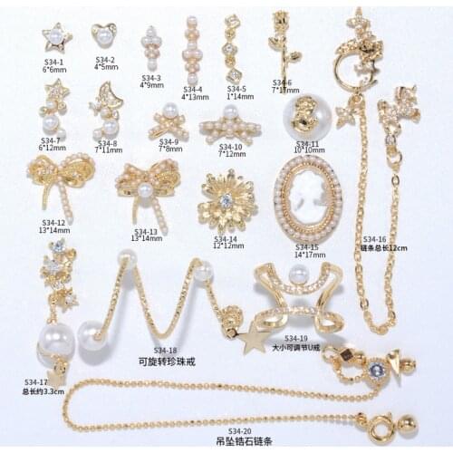 5pcs Nail Art Exquisite Designs Gold Alloy With Zircon Jewelry Rhinestones For Nail Tips Decorations