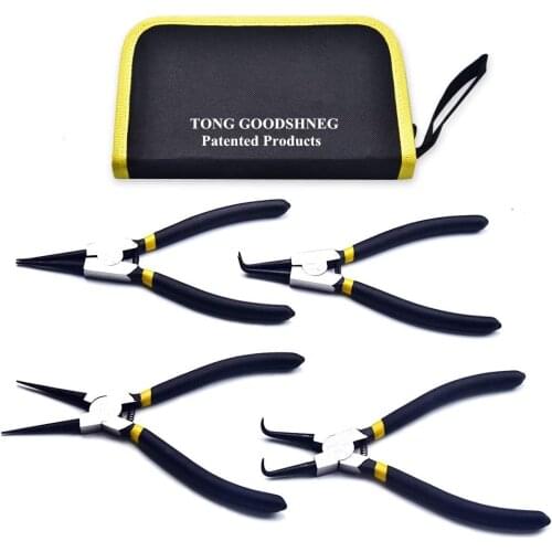 6" 7" 9Inch Snap Ring Pliers Set 4Pcs,Internal/External Circlip Pliers Kit Straight/Bent Jaw Pliers Tips C-Clip Pliers
