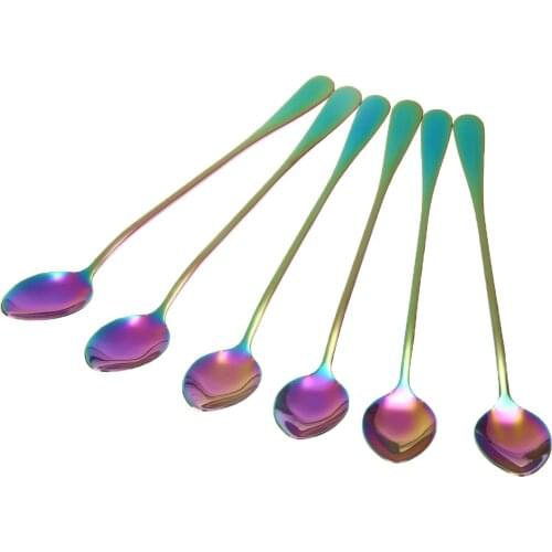 6Pcs/lot Long-handled Spoon Stainless Steel Rainbow Dessert Coffee Spoon Stirring Teaspoons Coffee Spoon Flatware Set