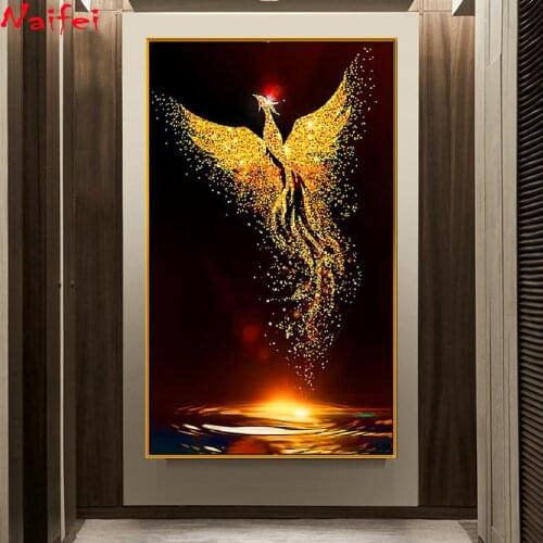 Large 5D Diamond Painting Golden Phoenix Full DIY Cross Stitch square Diamond Embroidery rhinestones Diamond Mosaic Decor