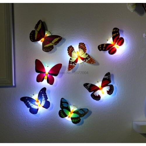 DHL 500pcs Colorful Luminous Butterfly LED Night Light Decorative Lamp Stickers Children Small Gifts TOYS game Battery Operated