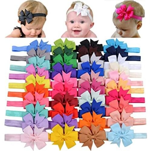 40pcs Baby Girls 3" Grosgrain Ribbon Hair Bows Headbands Infants Newborn Toddler Handmade Cute Hairband Headwear