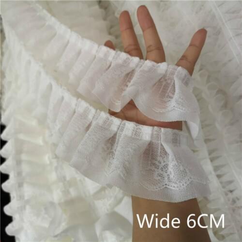6cm Wide Double Layer Pleated Chiffon Folded Sewing Lace Trim Ribbon Fabric Embroidery Applique Collar Women Dress Garment Decor