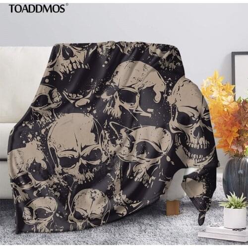 TOADDMOS Halloween Cool Skull Pattern Fleece Blanket Sofa Nap Warm Throw Blanket Comfort Thin Bed Quilt for Kids Adults manta