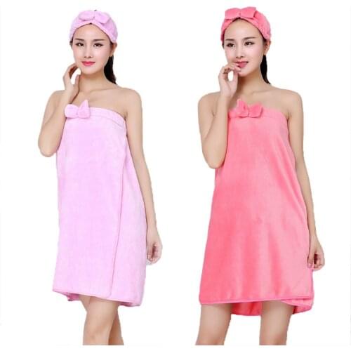 HELLOYOUNG Bowknot Women Bath Towel Bath Robe Bathrobe Body Spa Bath Bow Wrap Towel Headband Set Super Absorbent Bath Gown