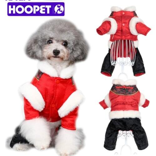 HOOPET Pet Dog Chinese Traditional Tang Suit Four-leg Jumpsuit Costumes Cotton-padded Clothes Fleece Lined Coat