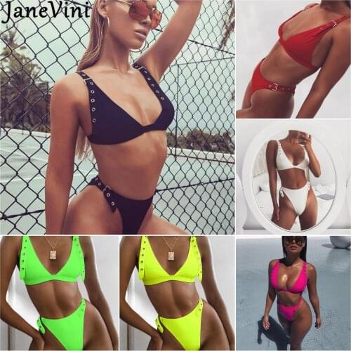 JaneVini Vikinis Thong Bikini Set 2021 Woman Bathing Suits 2 Pieces Swimwear Biquini Adjustable Buttonhole Sexy Beachwear Female