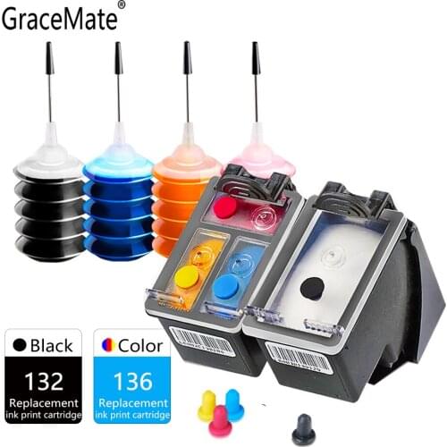 GraceMate Ink Cartridge 132 136 Compatible for HP Officejet 6213 Photosmart 2573 C3183 D5163 1513s Deskjet 5443 D4163 Printer