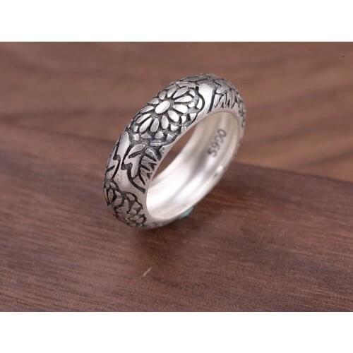 FNJ 990 Silver Rings Flower Size 6-9 Trendy S990 Solid Prue Silver Ring for Lover Women Men Jewelry Portulaca grandiflora