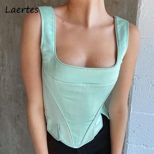 Laertes Fashion Square Collar Chic Vintage Strap Women Summer Cropped Croset Tops Sexy Casual Club Slim Bustier Tube Tank Tops