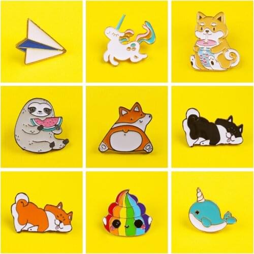 Cute Dog Anime Badges Cartoon Animals Brooches Unicorn Metal Pins Jackets Lapel Pin Backpacks Clothes Jewelry Lapel Pin Decro
