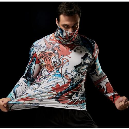 Fashion Men Chinese Style T-shirt Vintage Dragon Print Shirt Casual Streetwear Tops Fitness Running Cycling Clothes Size M-3XL