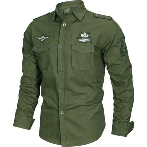 Men Casual Cargo Shirts with Epaulets Military Style Tactical Shirts Tops Male Flight Bomber Clothing Plus Size M-6XL