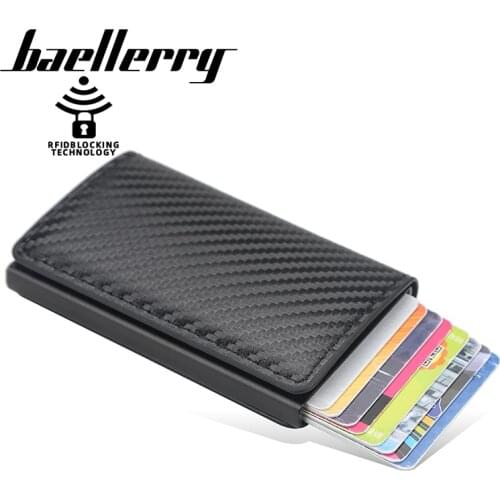 Baellerry Carbon Fiber RFID Blocking Mens Credit Card Holder PU Leather Bank Card Wallet Case Card Holder Protection Purse