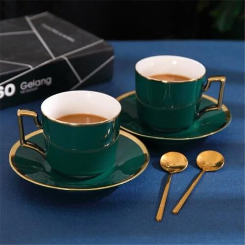 European Ceramic Creative Green Glaze Coffee Cup with Saucer and Spoon Set Porcelain Simple Luxury Afternoon Tea Cup Drinkware