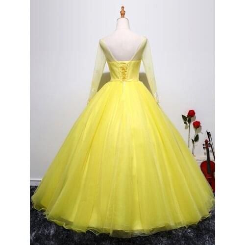 Real long sleeve yellow embroidery medieval dress Renaissance Gown queen Victoria/Antoinette/ball gown/Belle Ball/customs size