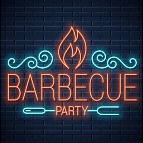 Neon Sign For VectorStock Barbecue party BBQ display light advertise flame LOGO Letrero Neon Glass Display Boards Shops Display