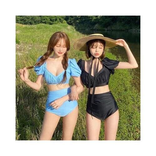 2021 New Womens Bikini Solid Set Swimsuit Two Piece Filled Bra Swimwear Beachwear Bathing Suit High Waist Swim Wear