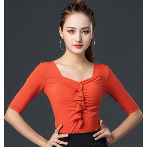 Latin Dance Dresses Ladies Practice Tops Ballroom Dancing Clothes Long Sleeves Shirt Tango Waltz Samba Salsa Costume DNV13876