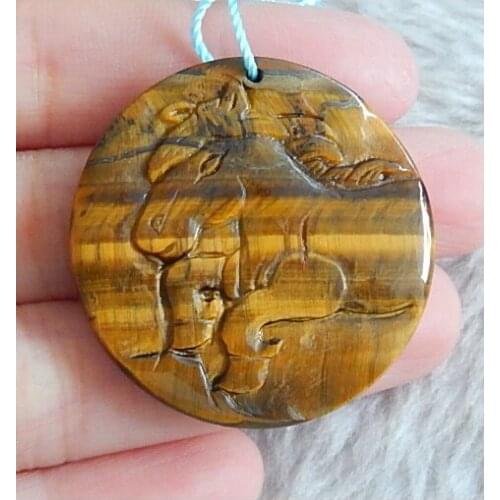 Natural Carved horse Tigers Eye Pendant,34x5mm,20.18g