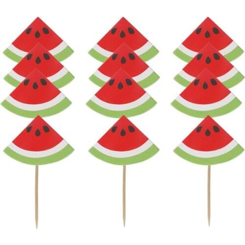 Watermelon Theme Baby Shower Supplies Cake Picks Decoration Cupcake Toppers Boys kids Favors Happy Birthday Party 24pcs/lot