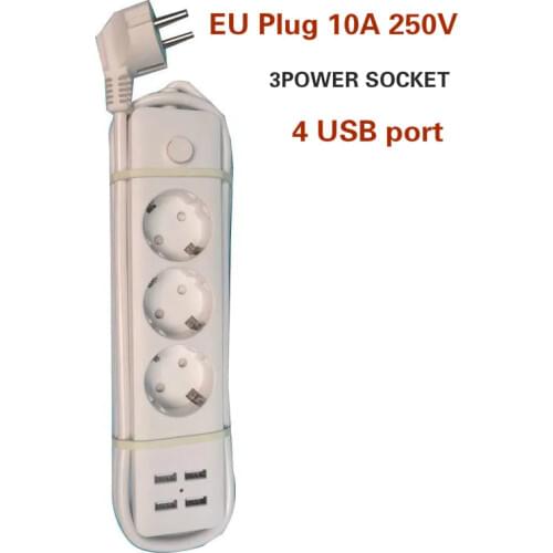 Fast Charging 4 USB + 3 Power Sockets EU Standard Plug 1.8M Power Cord Smart Home Electronic Power Strip Surge Protector Socket