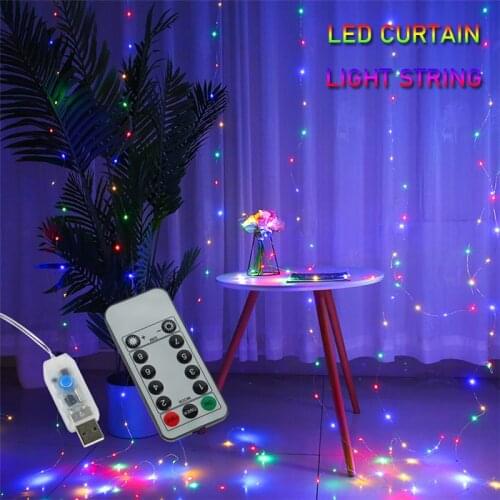 Led String Light With Remote Control Curtains Garland For Window New Years Girlandi Room Usb Festoon Christmas Decorations Home