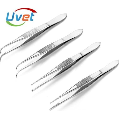 Uvet 10pcs Medical surgical tweezers 10cm Straight round head thick ophthalmic tissue dressing tweezers