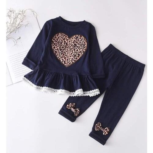 Spring Autumn Clothes 2PCS Suit Newborn Baby Girls Clothes Sets 2-6Y Leopard Print Lace Long-Sleeved Love Tops Trousers Pants