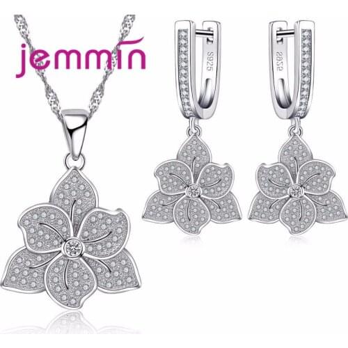 Vintage 925 Sterling Silver Flower Jewelry Sets For Engagement Gift Woman Pendants Necklaces Earrings Bridal Wedding Set