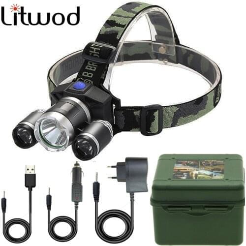 Built-in Battery Rechargeable 3 LED Headlamp Waterproof Headlight Head Lamp Flashlight Bulbs Litwod Q5 Lithium Ion 4 Modes 5w
