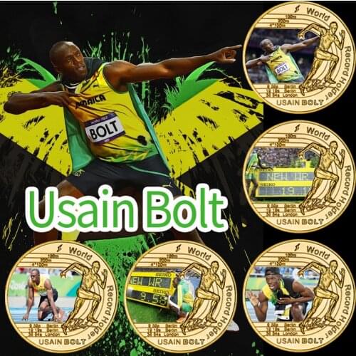 Jamaica Greatest Sprinter Gold Plated Commemorative Coins Sports Collectibles Challenge Coin World Record Holder Souvenir Gifts
