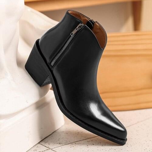 2020 New Clearance Women Leather Boot Genuine Leather Ladies Shoes Pointed Toe 6cm High Heel Ankle Boots Classic Chelsea Booties