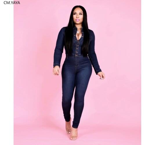 2020 Winter Women Jumpsuits Full Sleeve Rompers Denim Jeans Pockets Sexy Night Club Party One Piece Fitness Outfits GL5066