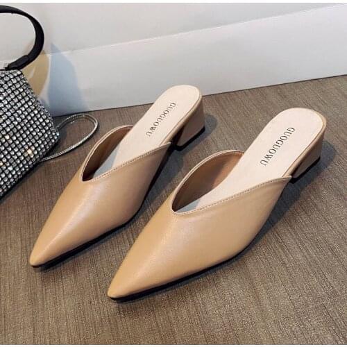 2021 Summer Fashion Mules Shoes Thick Square Heel Womens Slippers Boot Ladies Pu Outside Flip Flops Female Slides Sandal