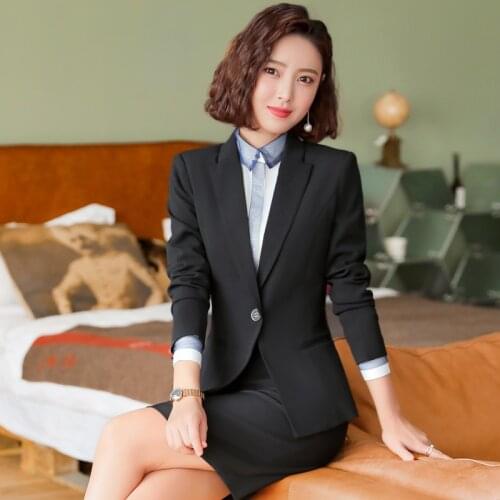 Ladies suit autumn new body solid color slim single buckle professional wear temperament short skirt suit womens two-piece suit