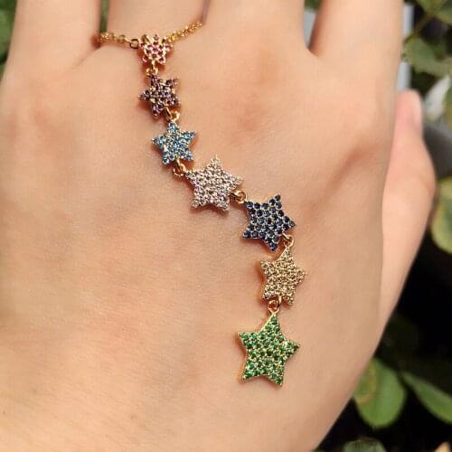 Gold Color Star Shape Long Pendant Necklaces For Women Colorful Cubic Zirconia Gold Color chain Necklace Jewelry accessories new