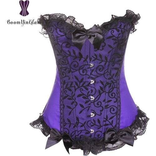 Wholesale Purple And Green Color Slimming Waist Shapewear Bodysuit Overbust Bustiers & Corsets Lace Up Corset With G String 851
