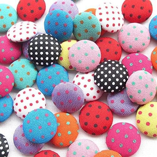 30pcs 15MM Polka Dot Flatback Fabric Covered Button Scrapbooking Craft (Multi-color)