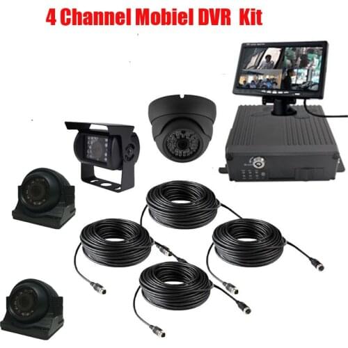 4 Channel Mobiel DVR Kit For Bus Truck Car Security 4*720P AHD Front SIde Rear View Cameras 7 inch LCD Monitor