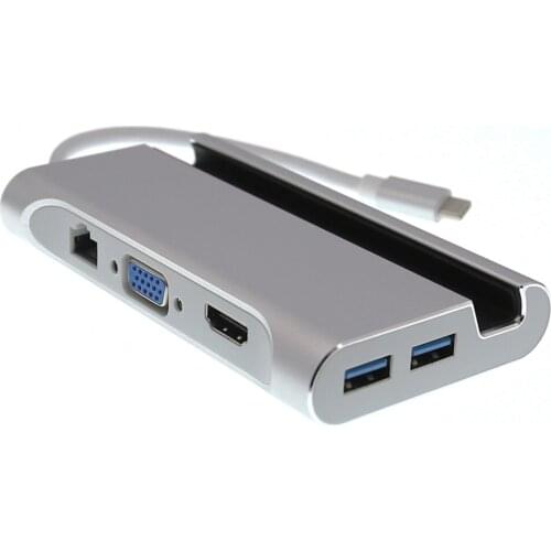 7 in 1 USB -C USB 3.1 Type C to 4K HDMI VGA Rj45 Gigabit Ethernet 3 USB 3.0 Port Type C PD Charging Adapter Dock Holder Hub