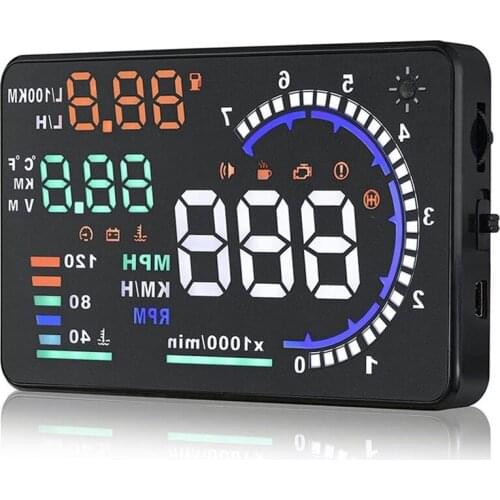A8 OBD2 HUD Car Head Up Display with Display RPM MPH Speeding Warning Fuel Consumption Temperature Voltage Alarm