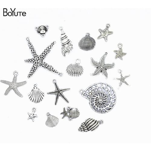 BoYuTe Factory Direct Wholesale Mix 17 Styles Tibetan Silver Starfish Shell Pendant Charms Diy Alloy Jewelry Accessories