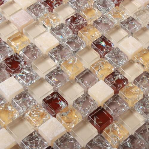 Brwon Yellow Glass spain marble mosaic tile MD-BWM002 decoration Kitchen backsplash shower wall tile floor tile
