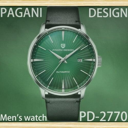 PAGANI Design Luxury Mens Watches Top Brand Automatic Mechanical Watches Mens Leather 30m Waterproof Wristwatches Silver Green