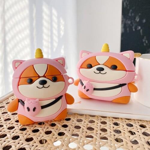 Corgi 3D Case For AirPods 1 2 Pro Cute Cartoon Dog Pink Box Soft Silicone Wireless Bluetooth Earphone Protect Cover Accessories