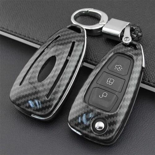Car Key Shell Remote Control Bag Protective Cover ABS Carbon Fiber With Key Chain For Ford Focus/Escape/Kuga 2012-2019